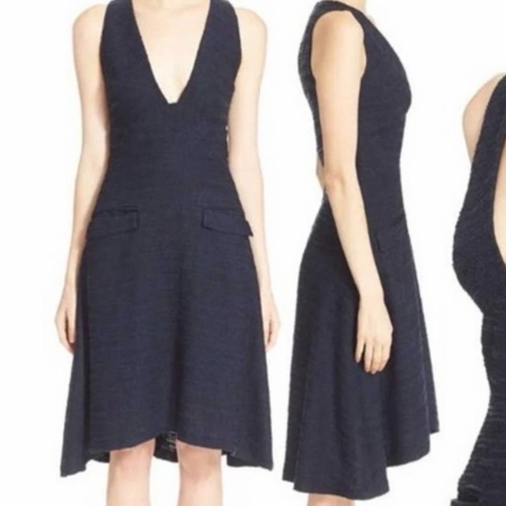 ALC NAVY TWEED Deep V-Neck Navy A-Line DresS